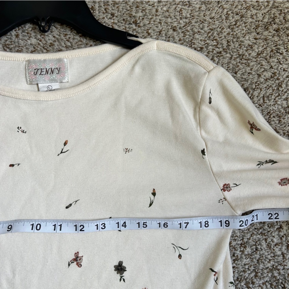 🦋 Jenny Vintage 3/4 Sleeve Boatneck Top Floral Casual Cotton Large - Picture 4 of 6